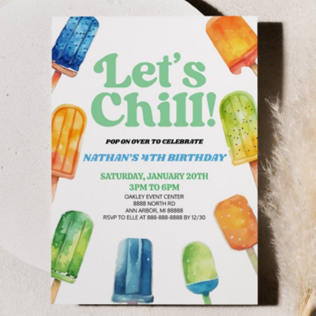 Blue Green Let's Chill Popsicle Birthday Party Invitation (Creator Uploaded)