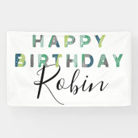 Blue Green Letters Simple Personalized Birthday