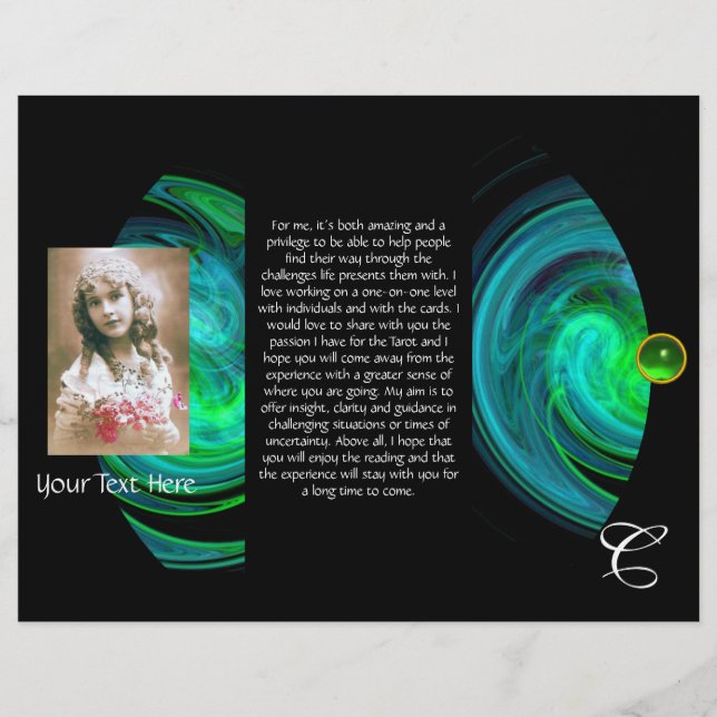 BLUE GREEN LIGHT VORTEX MONOGRAM Tri Fold (Front)