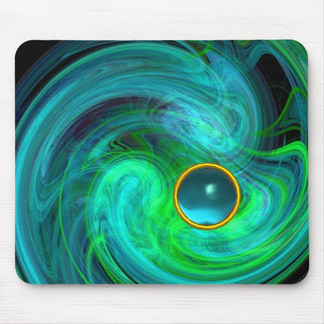 BLUE GREEN LIGHT VORTEX WITH AQUAMARINE GEMSTONE MOUSE PAD (Front)