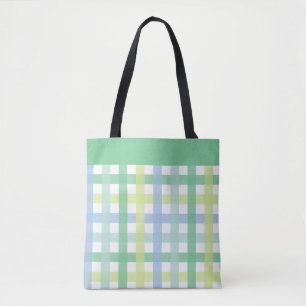 Blue Green Lime Pastel Modern Gingham Pattern  Tote Bag