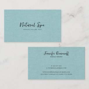 Blue-Green Linen Texture Print black Typography Business Card