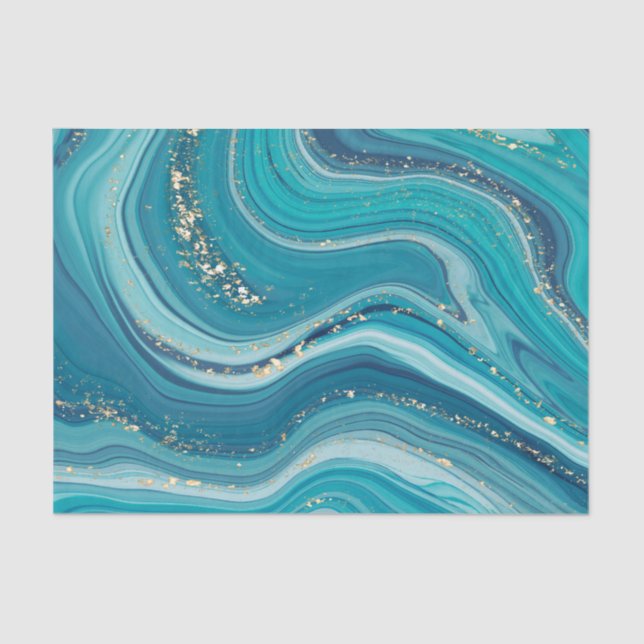 Blue & Green Liquid Marble  Tissue Paper (Front)