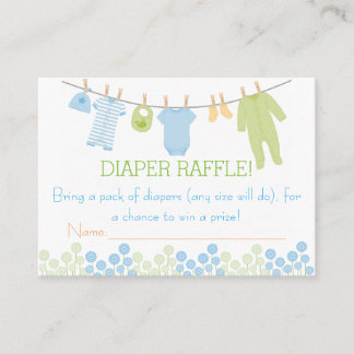 Blue & Green Little Clothes Diaper Raffle Tickets Enclosure Card