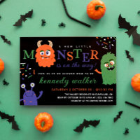 Blue Green Little Monster Halloween Baby Shower