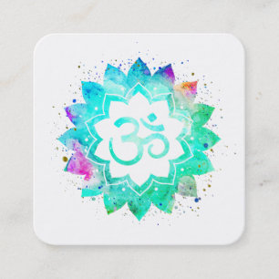 *~* Blue Green Lotus Flower Mandala Om Aum Symbol Square Business Card
