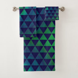 Blue Green Mandala Geometric Triangle Pattern Bath Towel Set