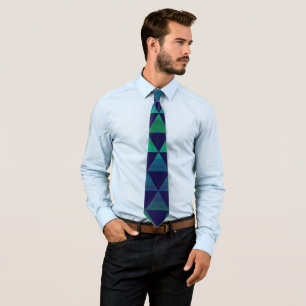 Blue Green Mandala Geometric Triangle Tie