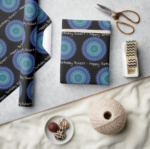 Blue & Green Mandala Personalise Name  Wrapping Paper
