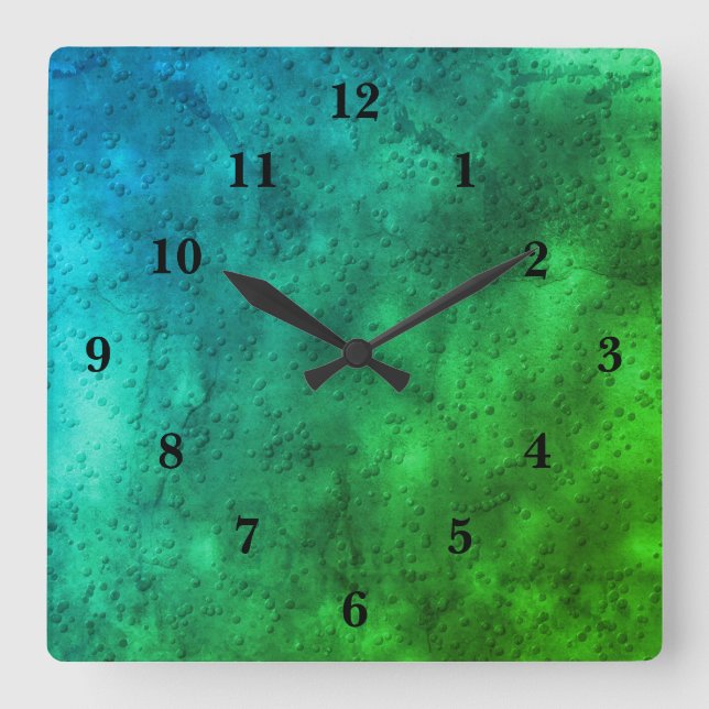 Blue green marble , rainbow-art square wall clock (Front)