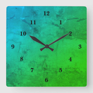 Blue green marble , rainbow-art square wall clock