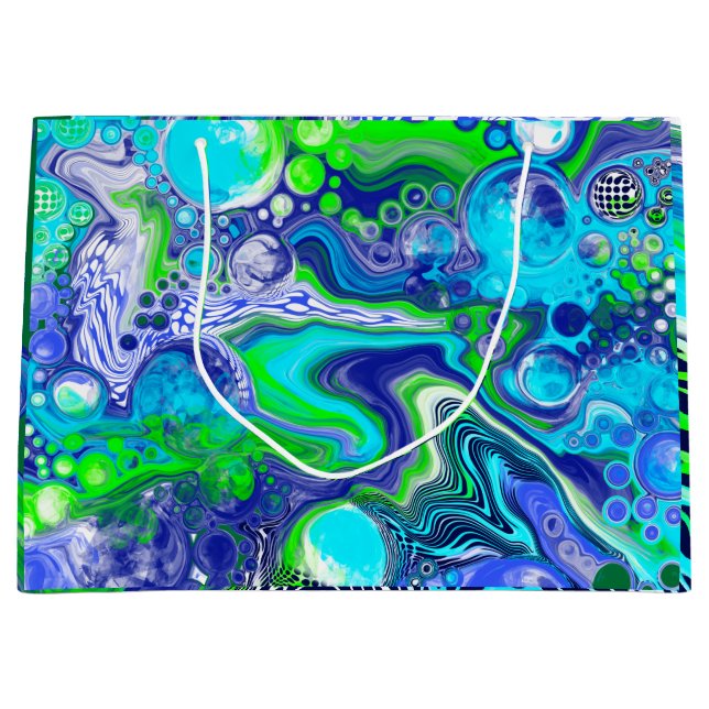 Blue Green Marble Swirls Birthday or baby shower  Large Gift Bag (Front)