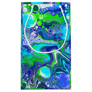 Blue Green Marble Swirls Birthday or baby shower Small Gift Bag