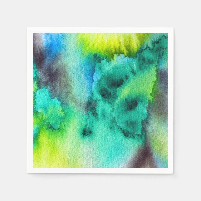 Blue Green marble Tie dye watercolor Napkin (Front)
