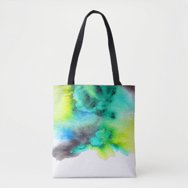 Blue Green marble Tie dye watercolor Tote Bag (Front)