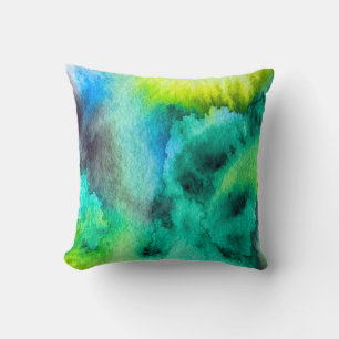 Blue Green marble watercolor art Cushion