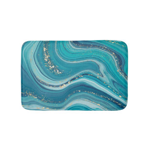 Blue Green Marbled Gold Glitter Bath Mat