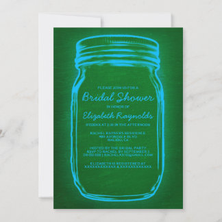 Blue & Green Mason Jar Bridal Shower Invitations