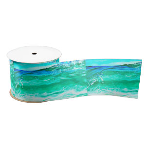 blue/green maui wave pattern Thunder_Cove Satin Ribbon
