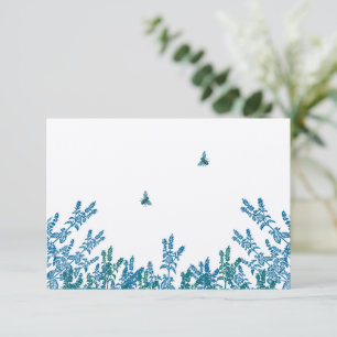 Blue Green Meadow Floral Bumble Bee Wedding RSVP Card