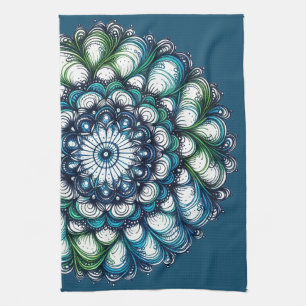 Blue Green Medallion - Abstract Tea Towel