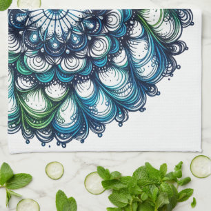 Blue Green Medallion - Abstract Tea Towel