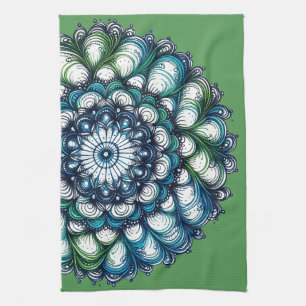 Blue Green Medallion - Abstract Tea Towel