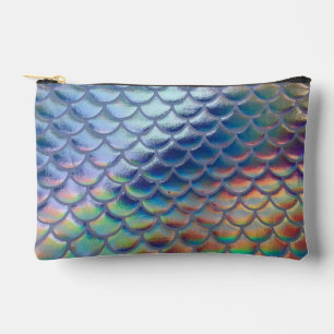 Blue Green Mermaid Fish Scales Holographic Trendy  Accessory Pouch