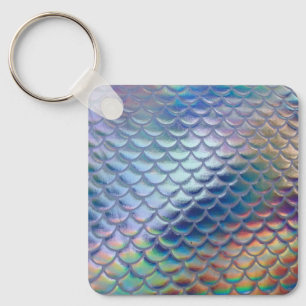Blue Green Mermaid Fish Scales Holographic Trendy  Key Ring