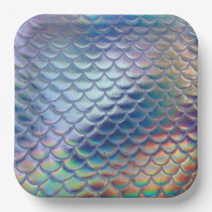 Blue Green Mermaid Fish Scales Holographic Trendy Paper Plate
