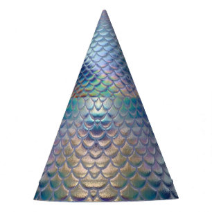 Blue Green Mermaid Fish Scales Holographic Trendy  Party Hat
