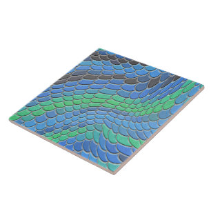 Blue Green mermaid scales, fish scale Ceramic Tile