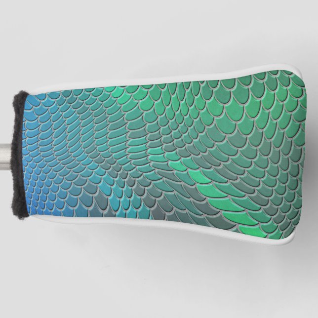 Blue Green mermaid scales, fish scale Golf Head Cover (Front)