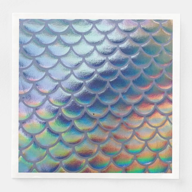 Blue Green Mermaid Scales Holographic Decoupage Napkin (Front)