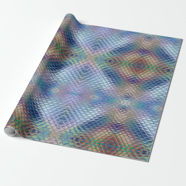 Blue Green Mermaid Scales Holographic Decoupage Wrapping Paper (Unrolled)