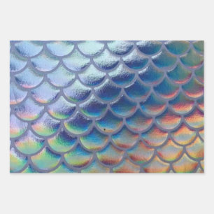 Blue Green Mermaid Scales Holographic Decoupage Wrapping Paper Sheet