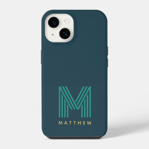 Blue Green Minimalist Bold Monogram iPhone 14 Case