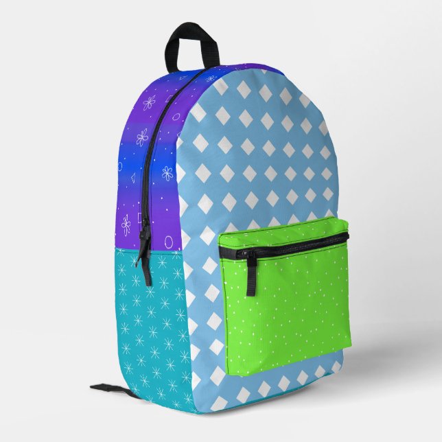 Blue green mix pattern eccentric Backpack (Back Corner Left)
