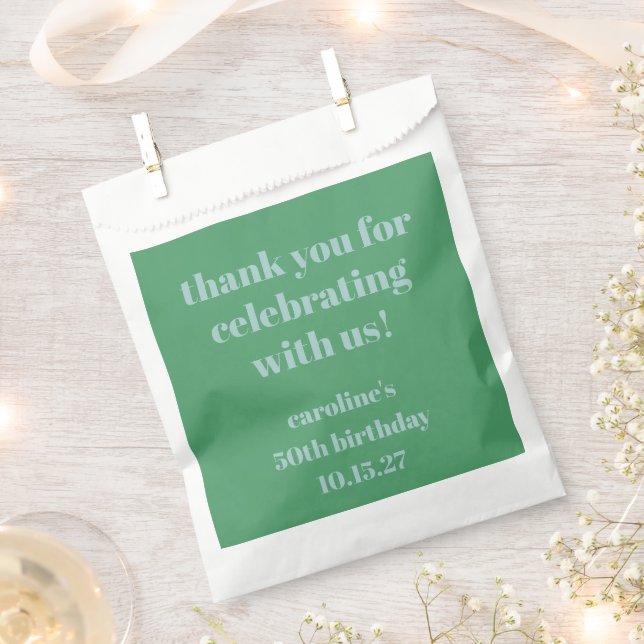 Blue Green Modern Custom 50th Birthday Thank You Favour Bag (Clipped)