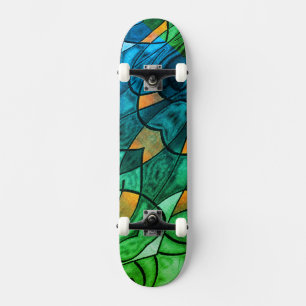 Blue Green Modern Expressionism Skateboard