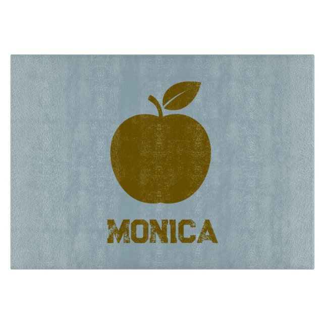 Blue green modern script name  cutting board (Front)