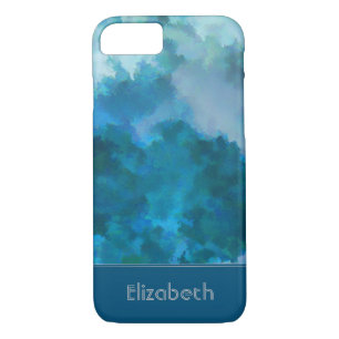 Blue & Green Modern Watercolor Custom Monogrammed iPhone 8/7 Case