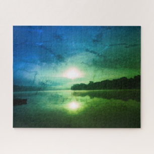Blue Green Morning Sunrise abstract at CT River  Jigsaw Puzzle