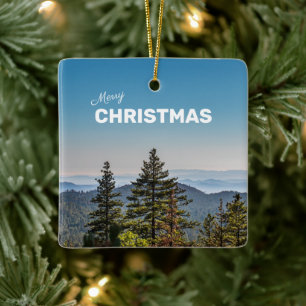 Blue & Green Nature Mountainscape California Photo Ceramic Ornament