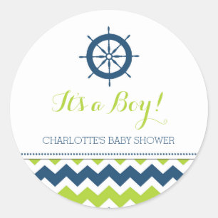 Blue Green Nautical Baby Shower Favour Stickers