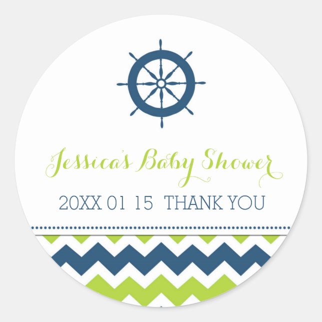 Blue Green Nautical Baby Shower Favour Stickers (Front)