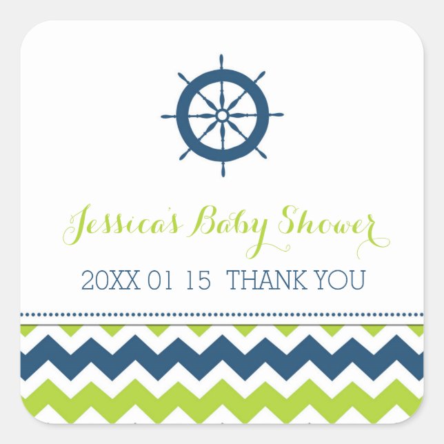 Blue Green Nautical Baby Shower Favour Stickers (Front)