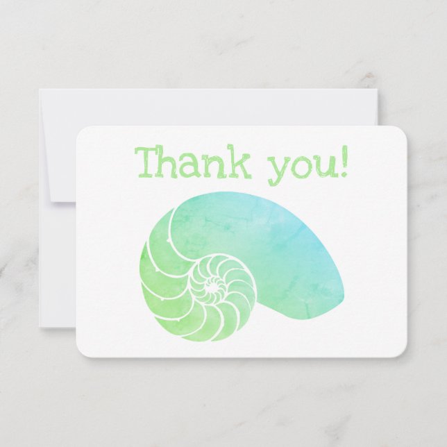 Blue Green Nautilus Flat Thank You Card (Front)