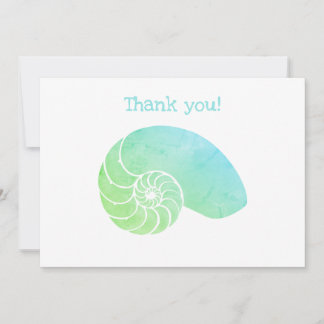 Blue Green Nautilus Flat Thank You Card
