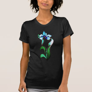 Blue green neon flowers on black T-Shirt